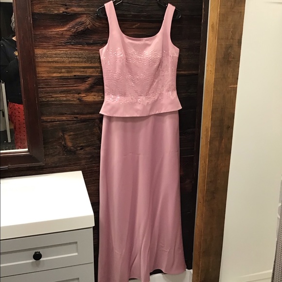 Chadwicks Sleeveless Formal Maxi Dress Blush Pink Full Length Beaded Bodice SZ 8 - Picture 1 of 11